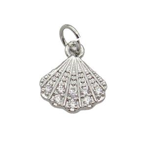 Copper Pendant Pave Zircon Conchshell Platinum Plated, approx 9-10.5mm