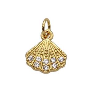 Copper Pendant Pave Zircon Conchshell Gold Plated, approx 9-10.5mm