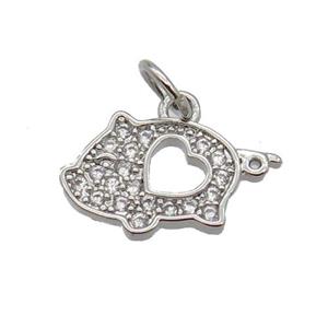 Copper Pig Pendant Pave Zircon Platinum Plated, approx 9-15mm