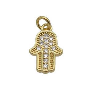 Copper Hamsahand Pendant Pave Zircon Gold Plated, approx 8-11mm