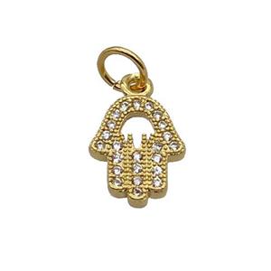 Copper Hamsahand Pendant Pave Zircon Gold Plated, approx 9-10mm