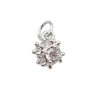 Copper Cube Pendant Pave Zircon Platinum Plated, approx 6mm