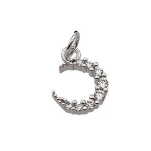 Copper Crescent Moon Pendant Pave Zircon Platinum Plated, approx 9-10mm