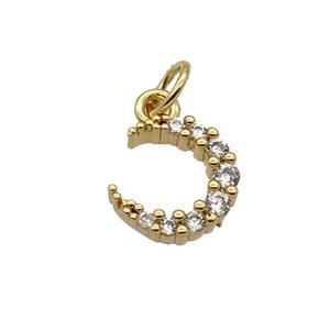 Copper Crescent Moon Pendant Pave Zircon Gold Plated, approx 9-10mm