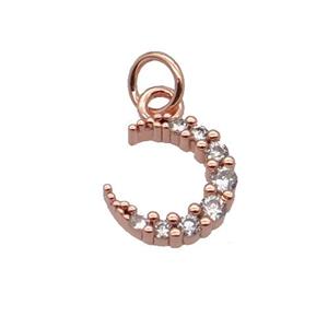 Copper Crescent Moon Pendant Pave Zircon Rose Gold, approx 9-10mm