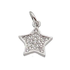 Copper Star Pendant Pave Zircon Platinum Plated, approx 10mm