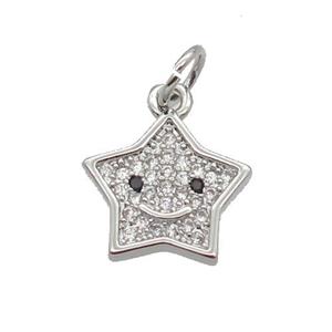 Copper Star Pendant Pave Zircon Platinum Plated, approx 11mm