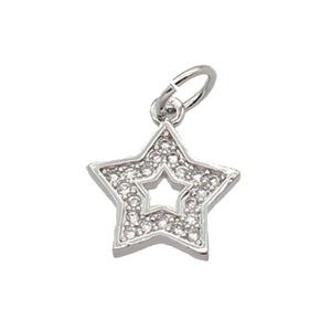 Copper Star Pendant Pave Zircon Platinum Plated, approx 10.5mm