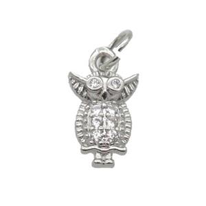 Copper Owl Pendant Pave Zircon Platinum Plated, approx 7-10mm