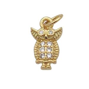 Copper Owl Pendant Pave Zircon Gold Plated, approx 7-10mm