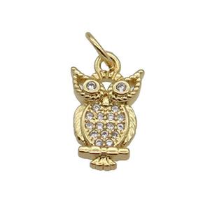 Copper Owl Pendant Pave Zircon Gold Plated, approx 8-12mm