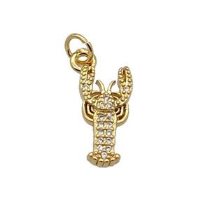 Copper Lobster Pendant Pave Zircon Gold Plated, approx 8-15.5mm