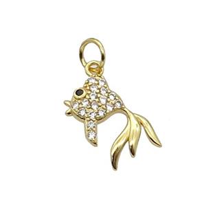 Copper Goldfish Pendant Pave Zircon Gold Plated, approx 9-14.5mm