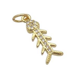 Copper Fishbone Pendant Pave Zircon Gold Plated, approx 6-15.5mm