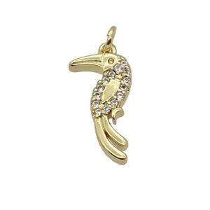 Copper Parrot Pendant Pave Zircon Birds Gold Plated, approx 8.5-16mm