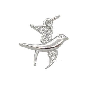 Copper Swallow Pendant Pave Zircon Birds Platinum Plated, approx 15mm