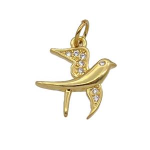 Copper Swallow Pendant Pave Zircon Birds Gold Plated, approx 15mm