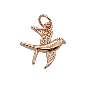 Copper Swallow Pendant Pave Zircon Birds Rose Gold, approx 15mm