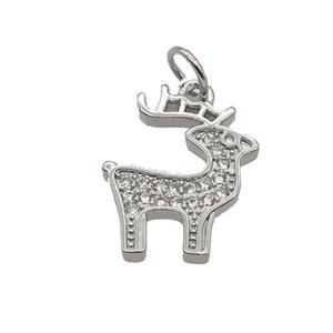 Copper Reindeer Pendant Pave Zircon Christmas Platinum Plated, approx 12-15mm