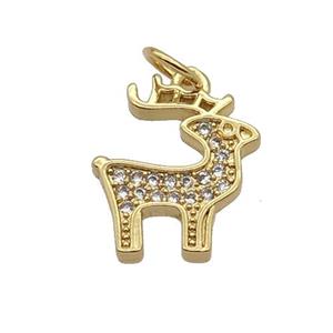 Copper Reindeer Pendant Pave Zircon Christmas Gold Plated, approx 12-15mm