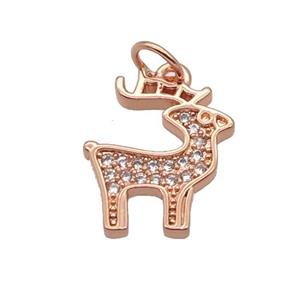 Copper Reindeer Pendant Pave Zircon Christmas Rose Gold, approx 12-15mm