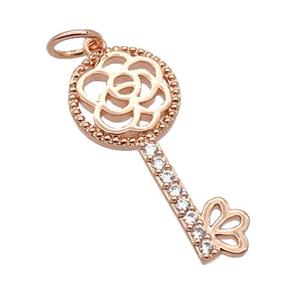 Copper Key Pendant Pave Zircon Rose Gold, approx 10-23mm