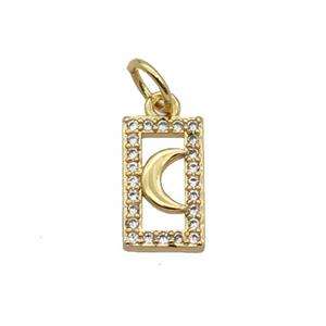 Copper Rectangle Pendant Pave Zircon Moon Gold Plated, approx 6.5-11mm