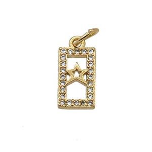 Copper Rectangle Pendant Pave Zircon Star Gold Plated, approx 6.5-11mm