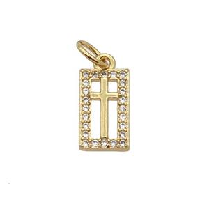 Copper Rectangle Pendant Pave Zircon Cross Gold Plated, approx 6.5-11mm