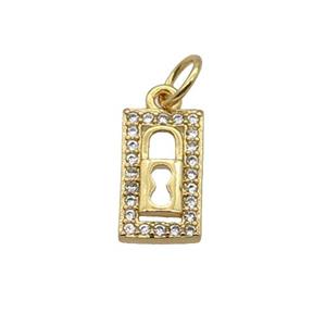 Copper Rectangle Pendant Pave Zircon Lock Gold Plated, approx 6.5-11mm