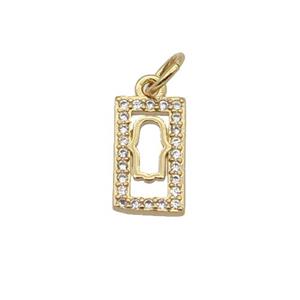 Copper Rectangle Pendant Pave Zircon Hamsahand Gold Plated, approx 6.5-11mm