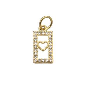 Copper Rectangle Pendant Pave Zircon Heart Gold Plated, approx 6.5-11mm