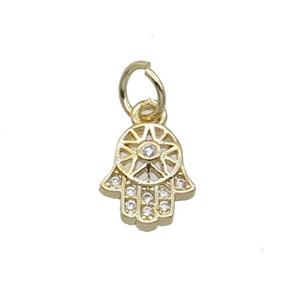 Copper Hamsahand Pendant Pave Zircon Gold Plated, approx 8-9mm