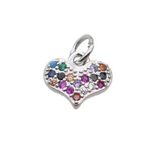Copper Heart Pendant Pave Zircon Platinum Plated, approx 7-10mm
