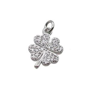 Copper Clover Pendant Pave Zircon Platinum Plated, approx 9.5-10.5mm
