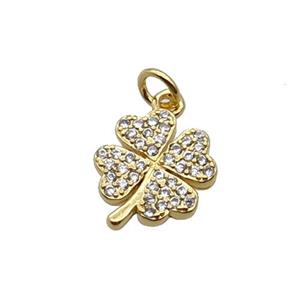Copper Clover Pendant Pave Zircon Gold Plated, approx 9.5-10.5mm