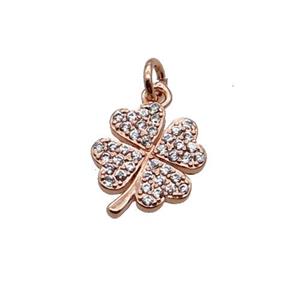 Copper Clover Pendant Pave Zircon Rose Gold, approx 9.5-10.5mm