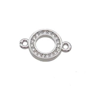 Copper Circle Connector Pave Zircon Platinum Plated, approx 9.5mm