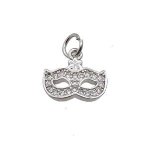 Copper EyeMask Pendant Pave Zircon Platinum Plated, approx 8-11.5mm