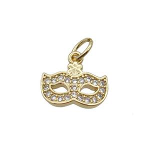 Copper EyeMask Pendant Pave Zircon Gold Plated, approx 8-11.5mm