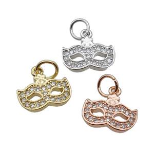 Copper EyeMask Pendant Pave Zircon Mixed, approx 8-11.5mm