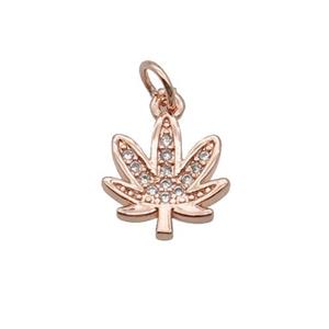 Copper Leaf Pendant Pave Zircon Rose Gold, approx 11mm