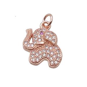 Copper Elephant Pendant Pave Zircon Rose Gold, approx 11-12.5mm