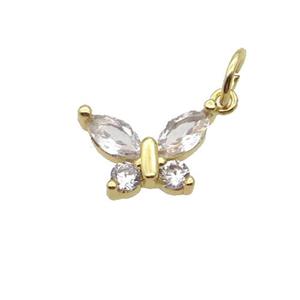 Copper Butterfly Pendant Pave Zircon Gold Plated, approx 8-11.5mm