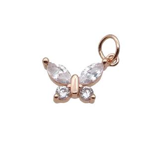 Copper Butterfly Pendant Pave Zircon Rose Gold, approx 8-11.5mm