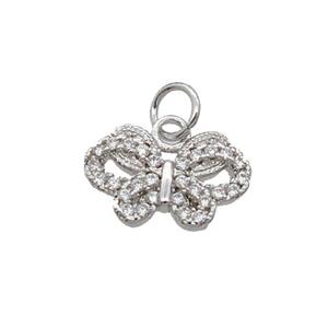 Copper Butterfly Pendant Pave Zircon Platinum Plated, approx 8-12.5mm