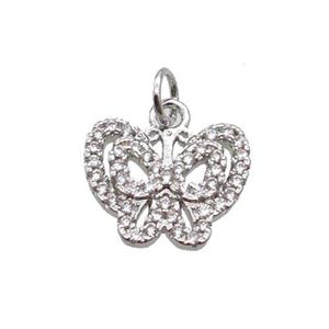 Copper Butterfly Pendant Pave Zircon Platinum Plated, approx 10-13mm