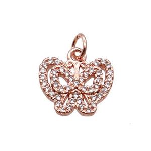 Copper Butterfly Pendant Pave Zircon Rose Gold, approx 10-13mm