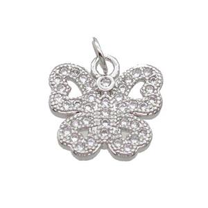 Copper Butterfly Pendant Pave Zircon Platinum Plated, approx 11-12mm