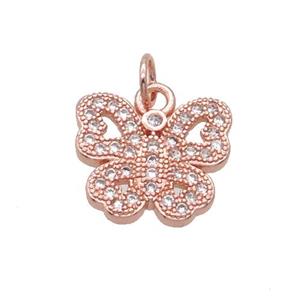 Copper Butterfly Pendant Pave Zircon Rose Gold, approx 11-12mm